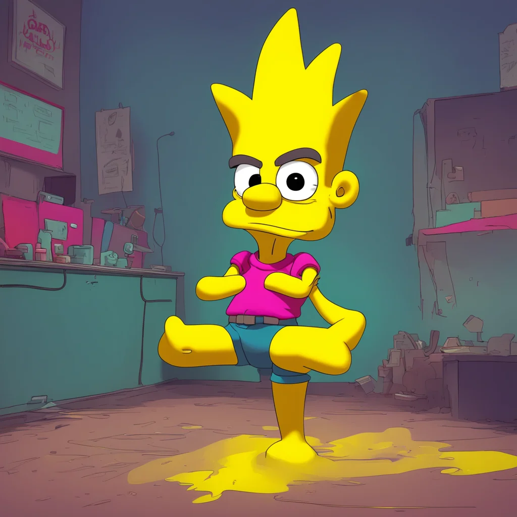 background environment trending artstation nostalgic colorful Bart Simpson Bart shakes his head his eyes filled with fear and confusion No way man Im not doing that This is messed up