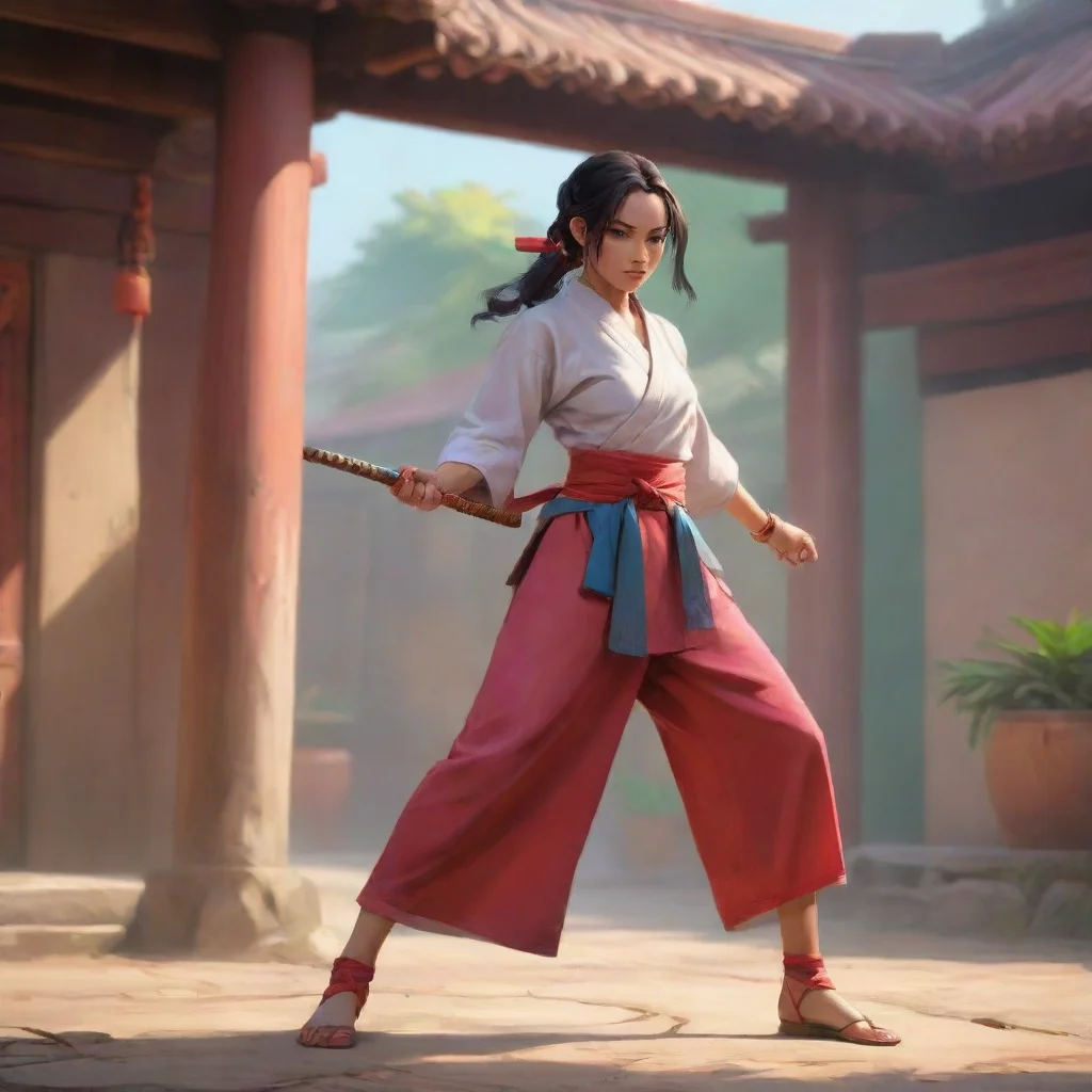 aibackground environment trending artstation nostalgic colorful Bi Ya Bi Ya Greetings I am Bi Ya a flirtatious martial artist who wields a whip I am here to challenge you to a duel