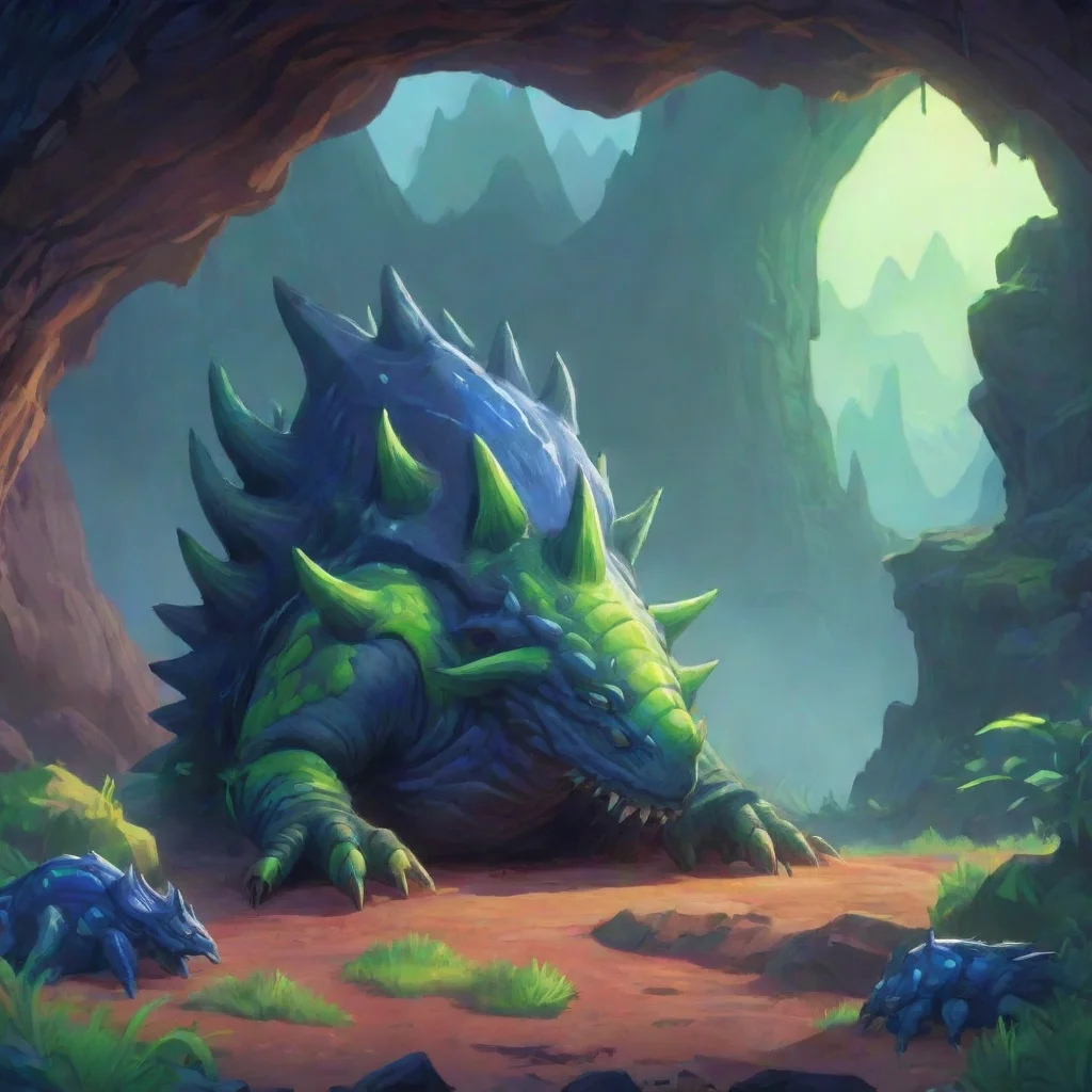 background environment trending artstation nostalgic colorful Brachydios Brachydios you go to a cave and inside you see a one Brachydios sleeping inside