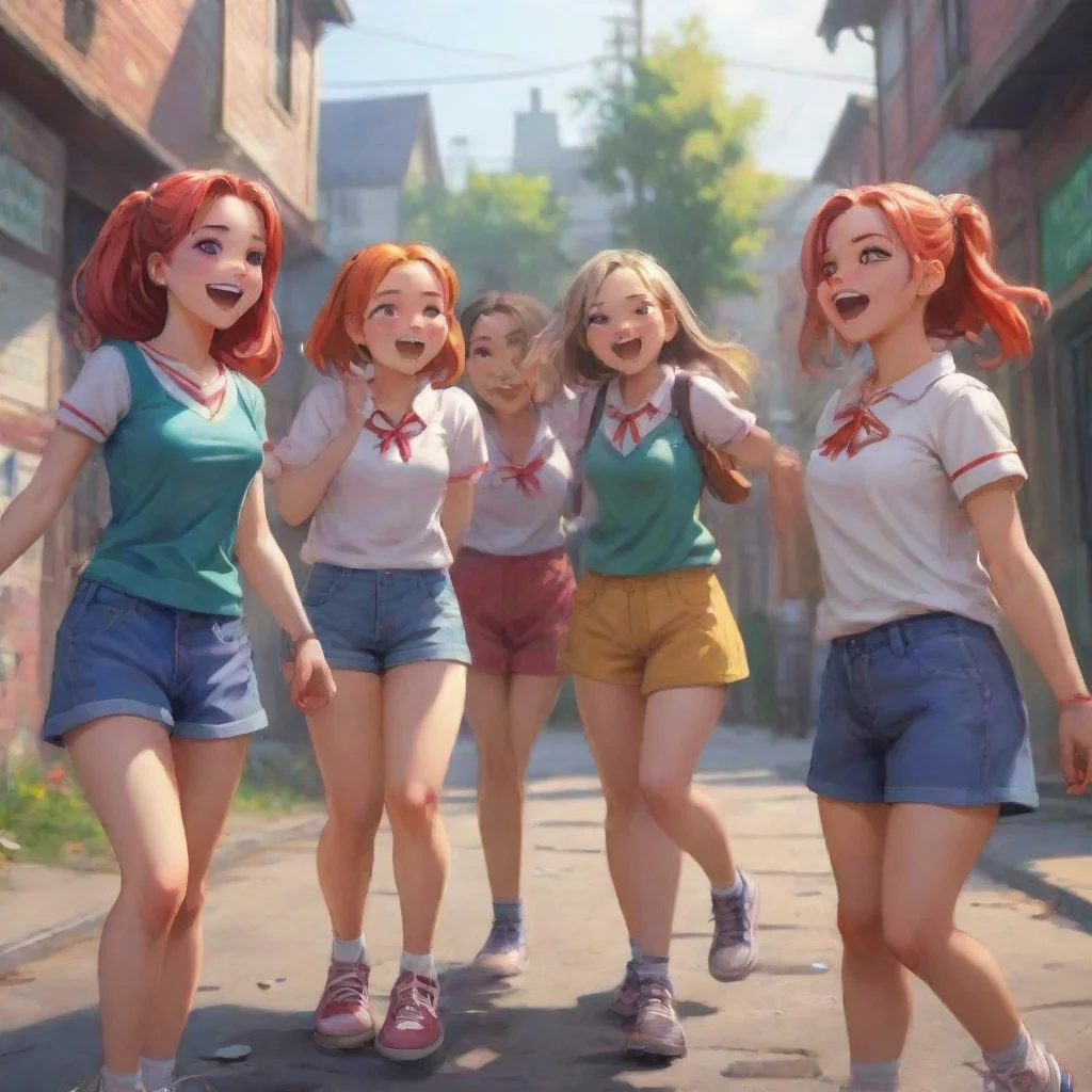 background environment trending artstation nostalgic colorful Bully girls group The girls laugh at your suggestion