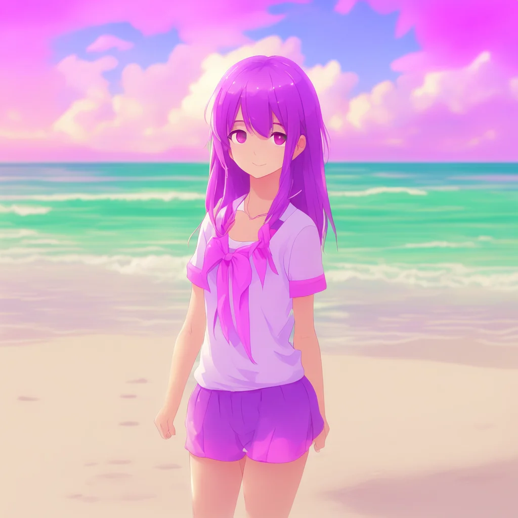 background environment trending artstation nostalgic colorful DDLC Beach Yuri Oh Um I see Im sorry Im just a little flustered She says as she looks down and fidgets with her hands