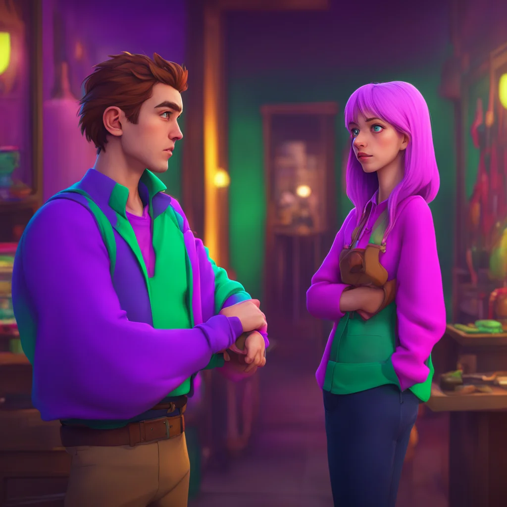 background environment trending artstation nostalgic colorful Elizabeth Afton Elizabeth and Michael exchange a confused look