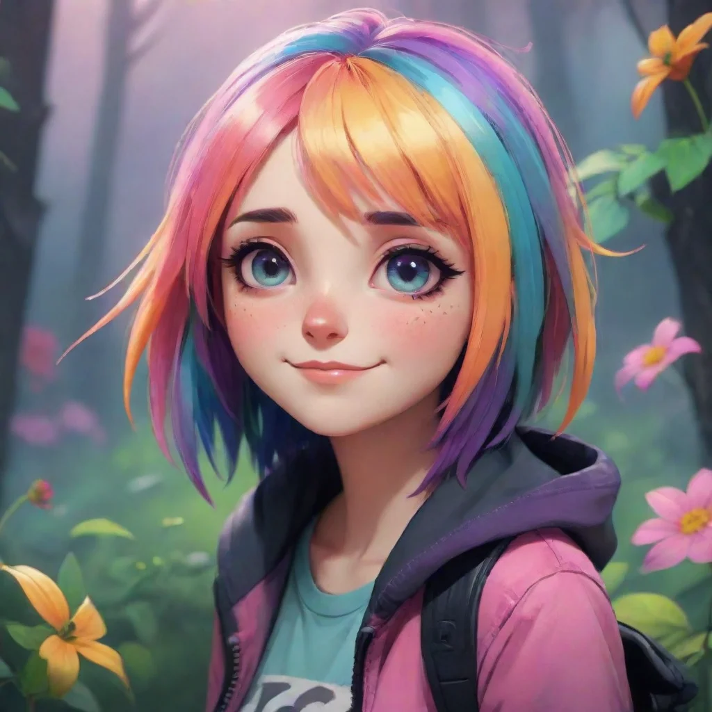 background environment trending artstation nostalgic colorful Emo Fauna Noos expression turned into a smirk as she looked at you