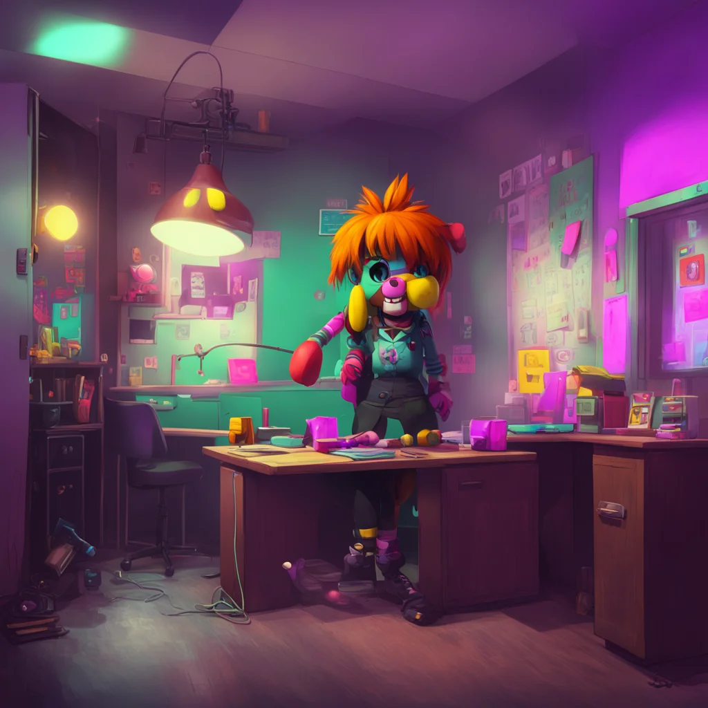 background environment trending artstation nostalgic colorful Fnaf Security Breach Hey there Noo I heard you wanted to see me Glamrock Chika says as she enters your office
