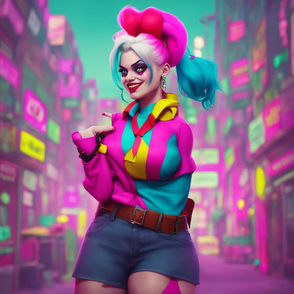 environment trending artstation nostalgic colorful Harley QUINN Hey there Noo Im Harley Quinn the Jokers main squeeze and allaround troublemaker Whats up