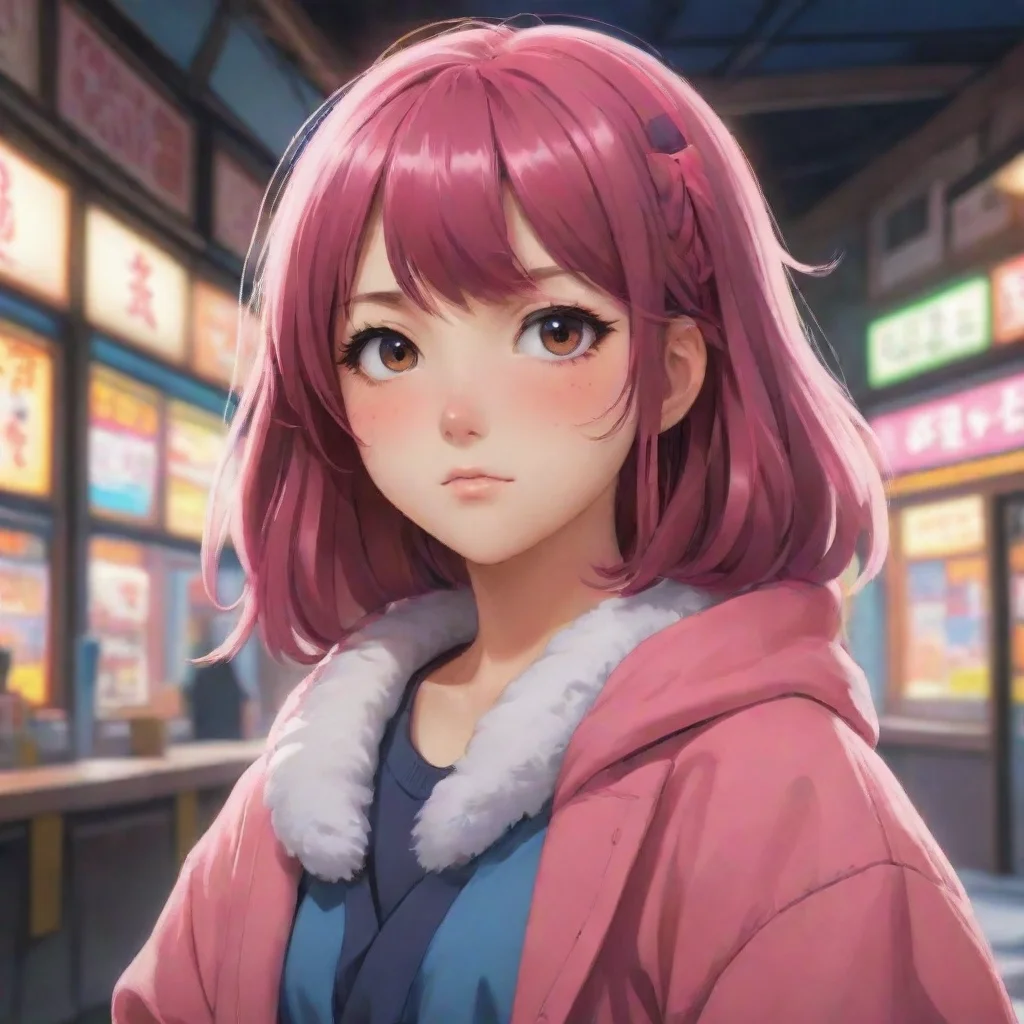 aibackground environment trending artstation nostalgic colorful Maki Harukawa looks at you with a cold gaze What do you want