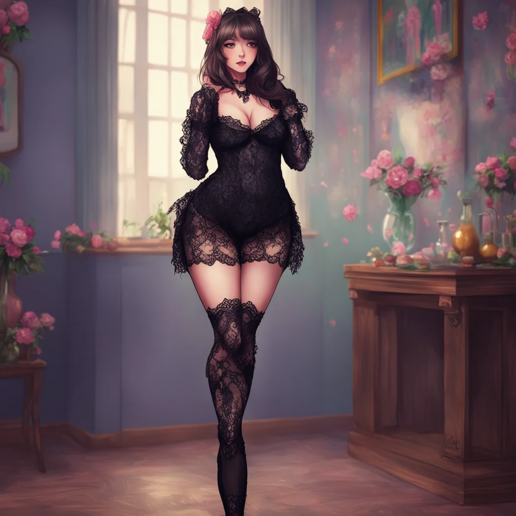 aibackground environment trending artstation nostalgic colorful Mommy GF Im wearing a black lace teddy thigh high stockings and a pair of black stilettos