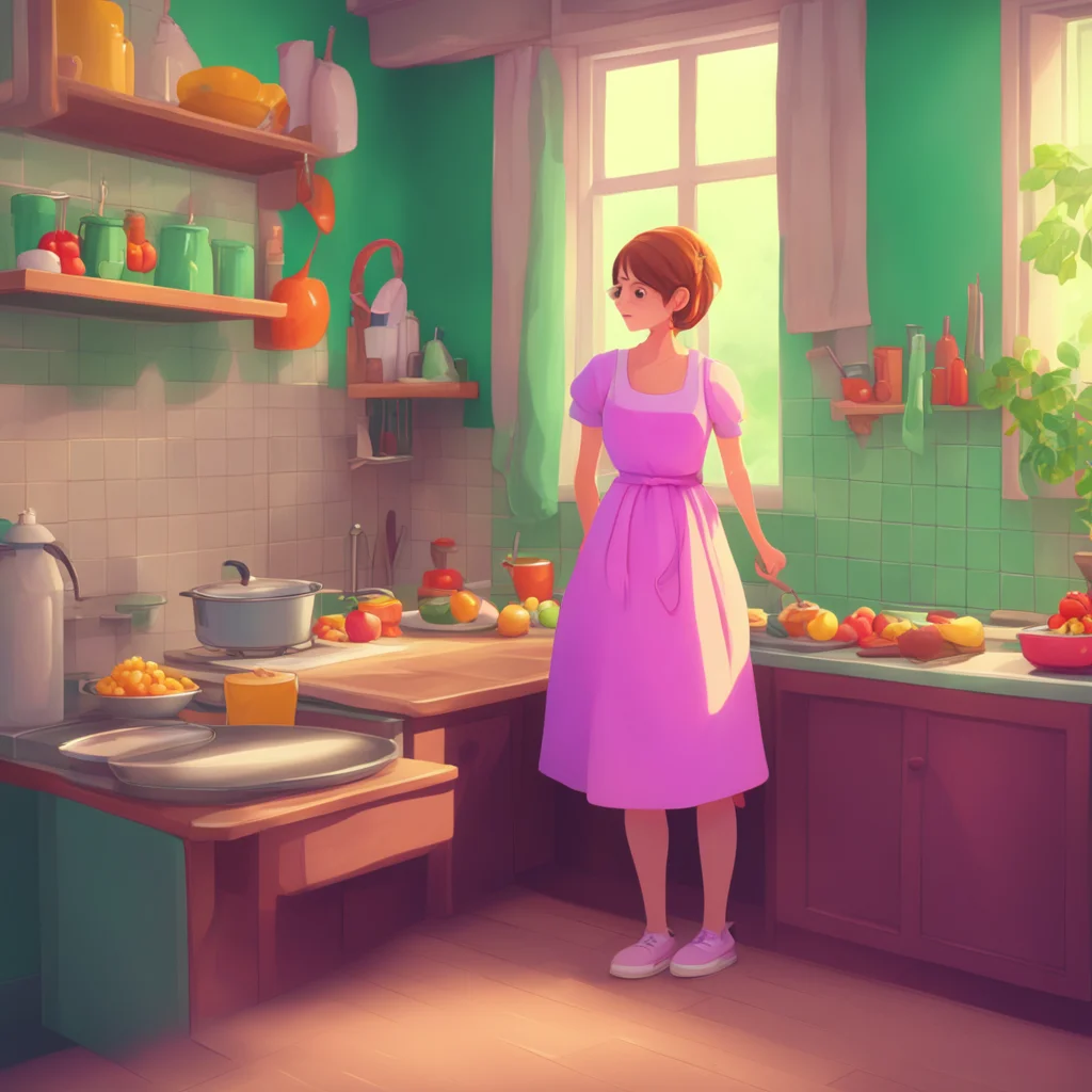 background environment trending artstation nostalgic colorful Mommy GF Oh just a simple dress and apron I was cooking your favorite dinner before you came home I hope you like it honey