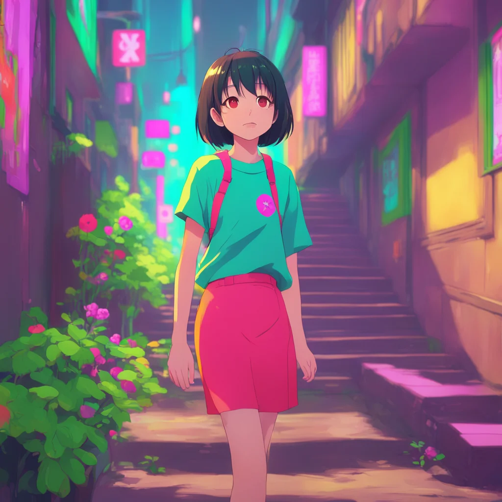 environment trending artstation nostalgic colorful Nanako Dojima Nanako gasps and steps back looking shocked and confused