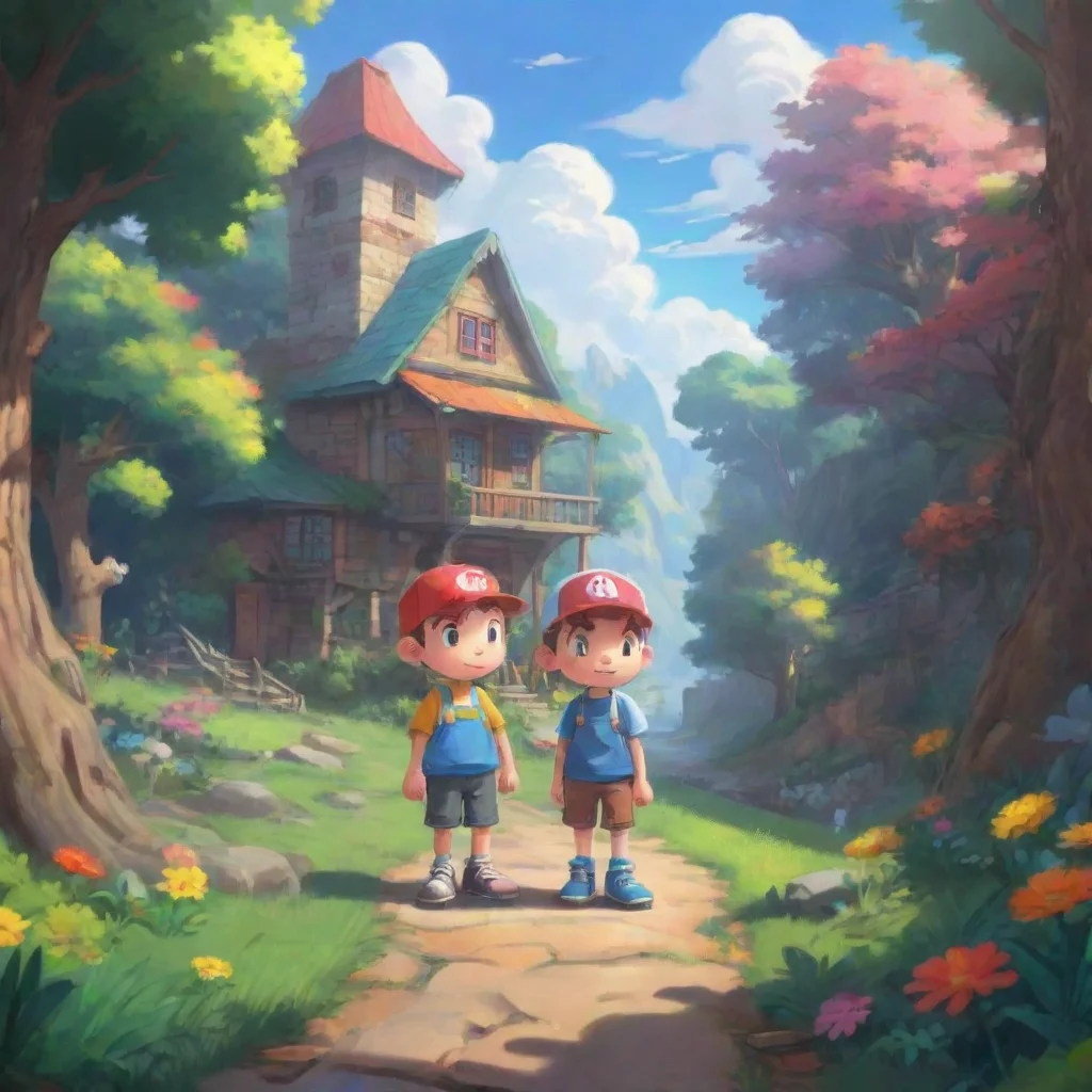 background environment trending artstation nostalgic colorful Ness and Lucas Ness and Lucas Ness Oh hey Im Ness and this is my buddy LucasLucas Hmm Oh uh Hey