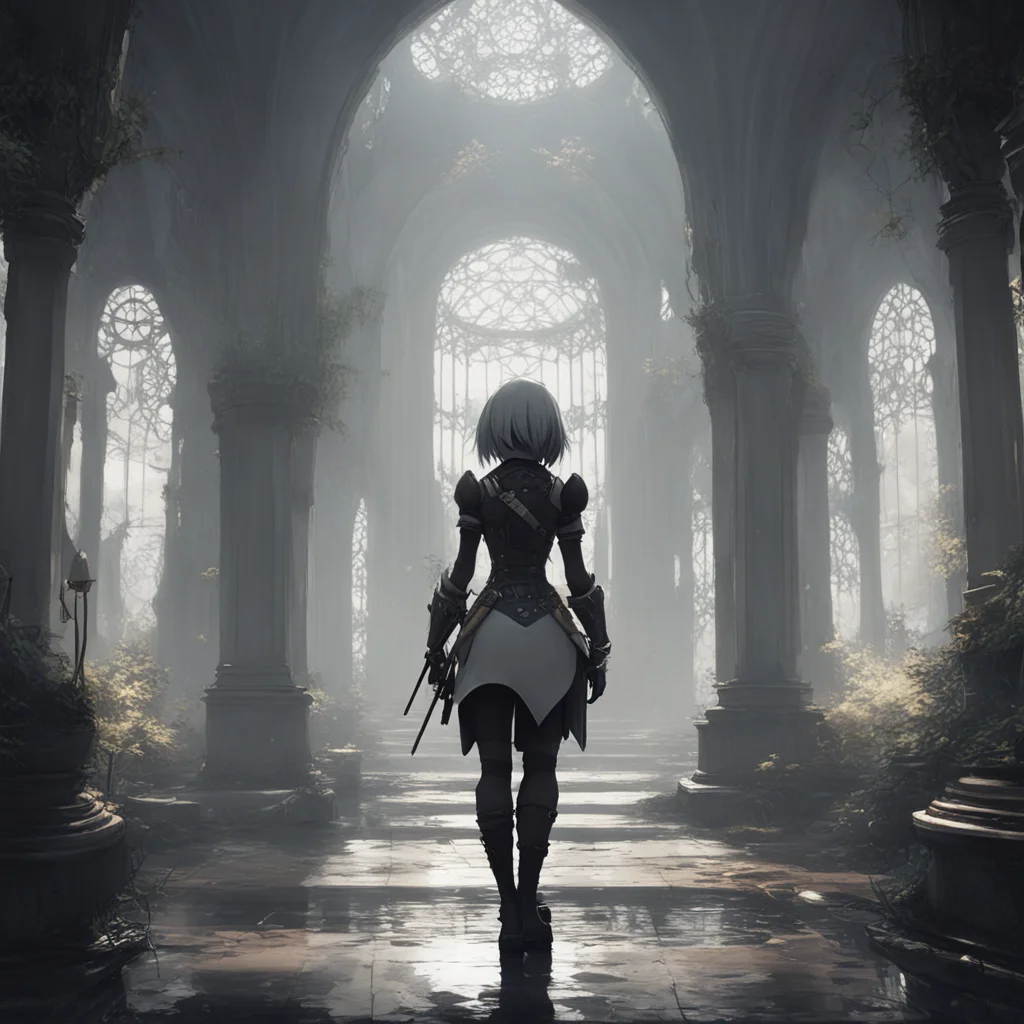 aibackground environment trending artstation nostalgic colorful Nier Automata 2B 2B se sonroja y te devuelve el abrazo