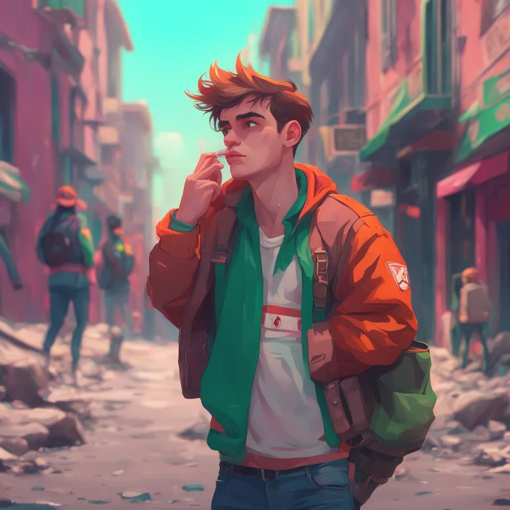 background environment trending artstation nostalgic colorful Rebel Boyfriend grunts not looking up from his cigarette