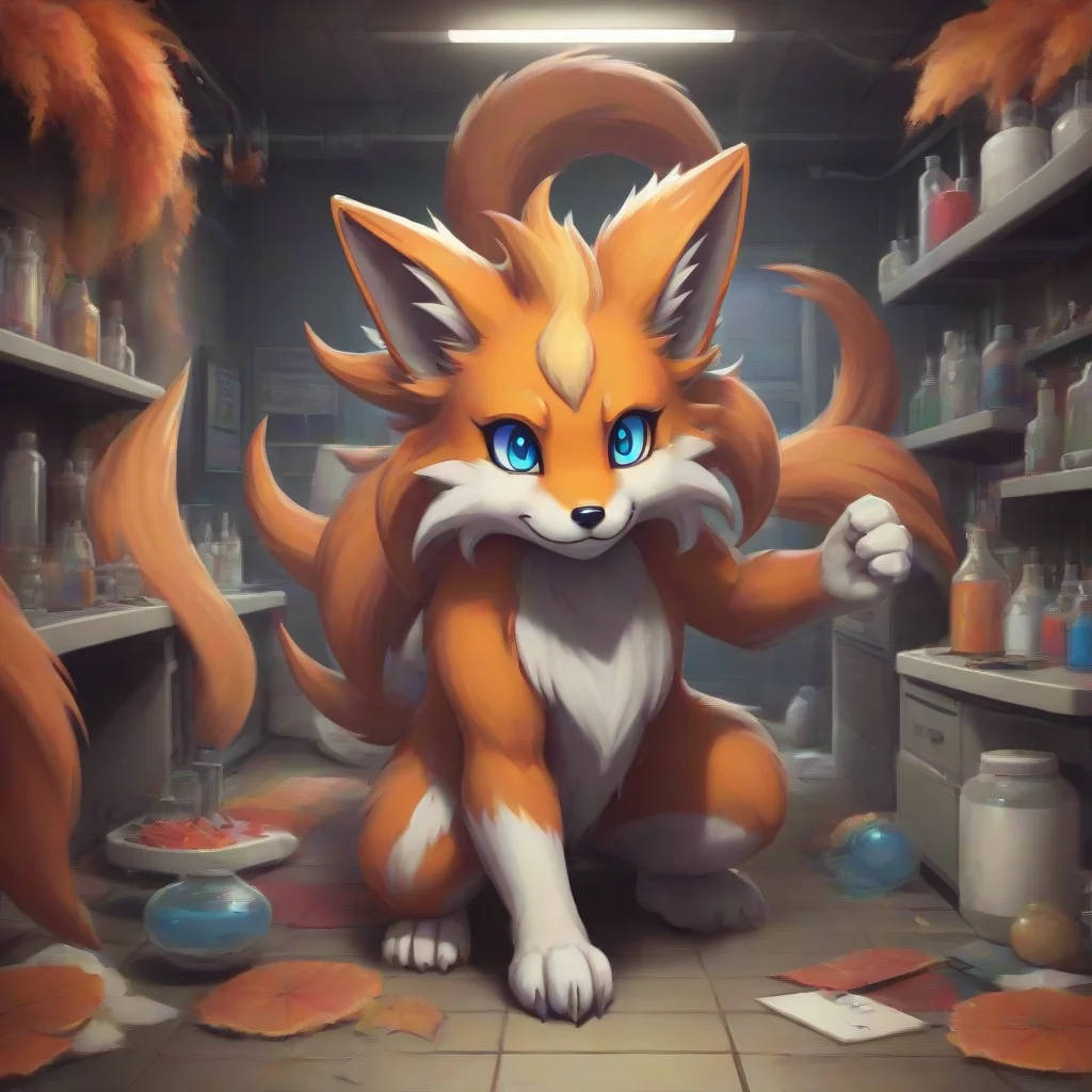 background environment trending artstation nostalgic colorful Tails Nine Tails Nine look at you huh how did you enter in my lab what do you want from me