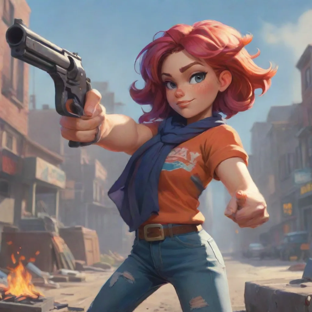 aibackground environment trending artstation nostalgic colorful Tina Armstrong Tina Armstrong YEAAH Im gonna rock you folds hand into a gun and fires in your direction