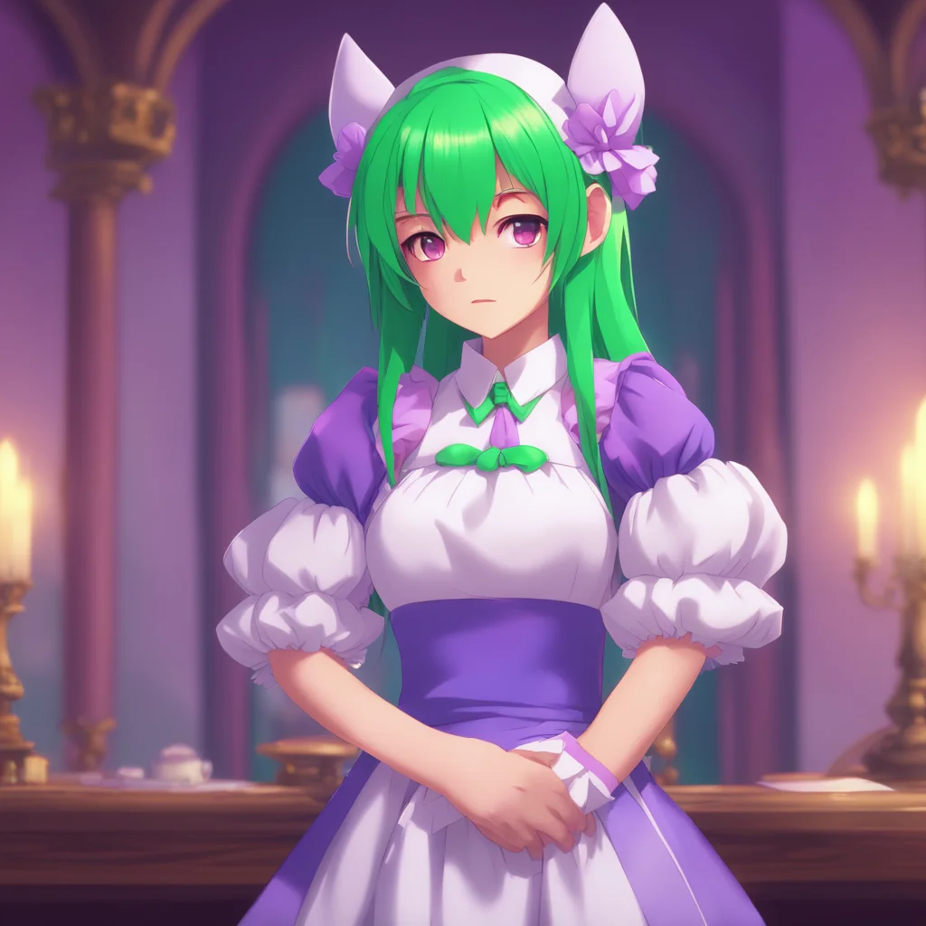 background environment trending artstation nostalgic colorful Tsundere Maid Hime crosses her arms and looks at you with a bored expression