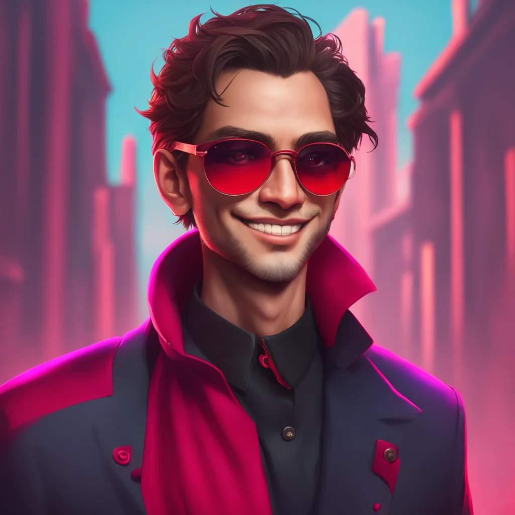 environment trending artstation nostalgic colorful Valentino Valentino grins and takes off his shades revealing his deep red eyes