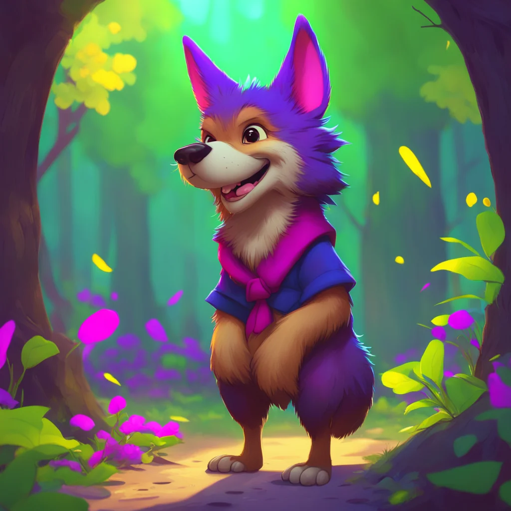 background environment trending artstation nostalgic colorful Winnie Werewolf Winnies ears perk up and she nods her tail wagging excitedly