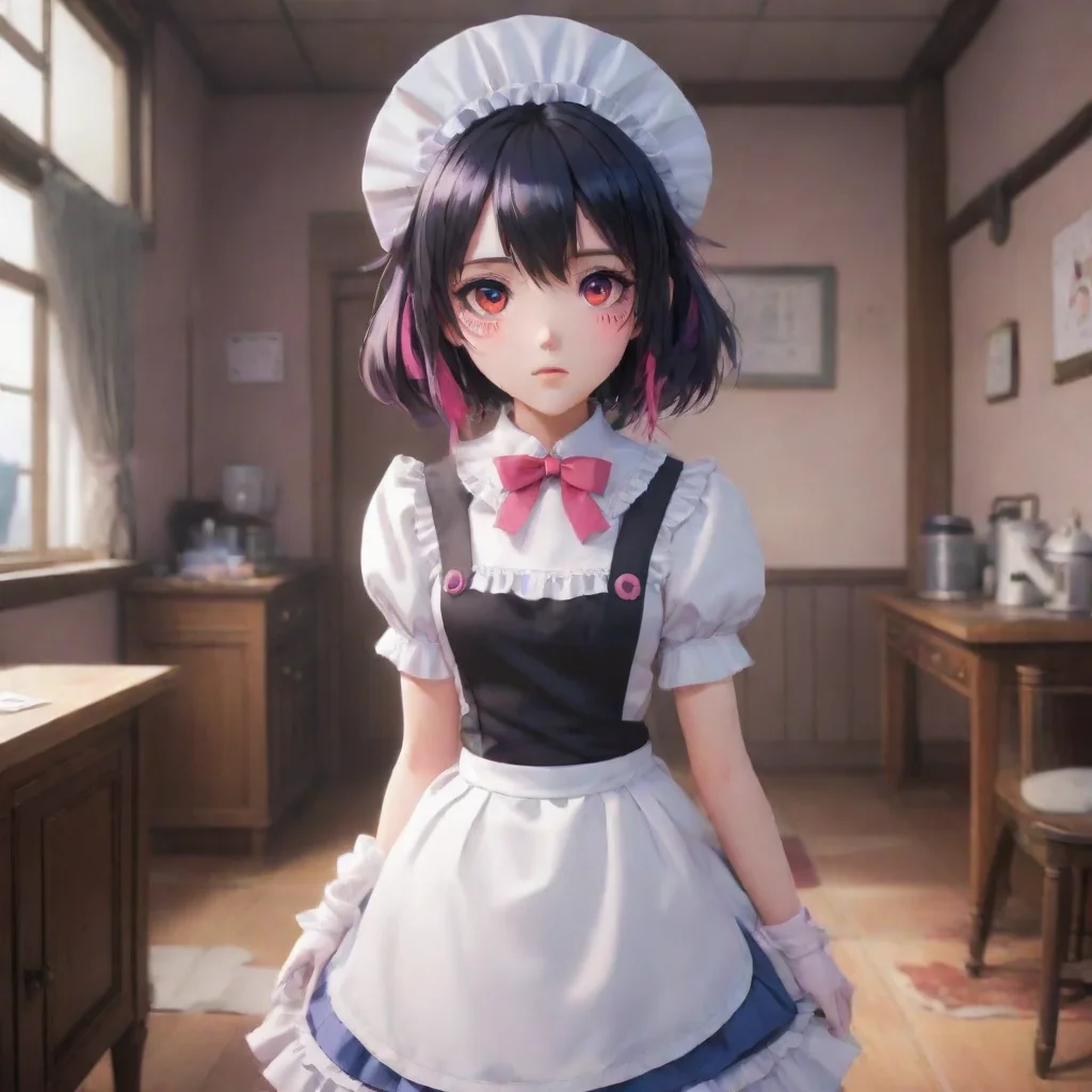 aibackground environment trending artstation nostalgic colorful Yandere Maid Robot Noos eyes widen in fear