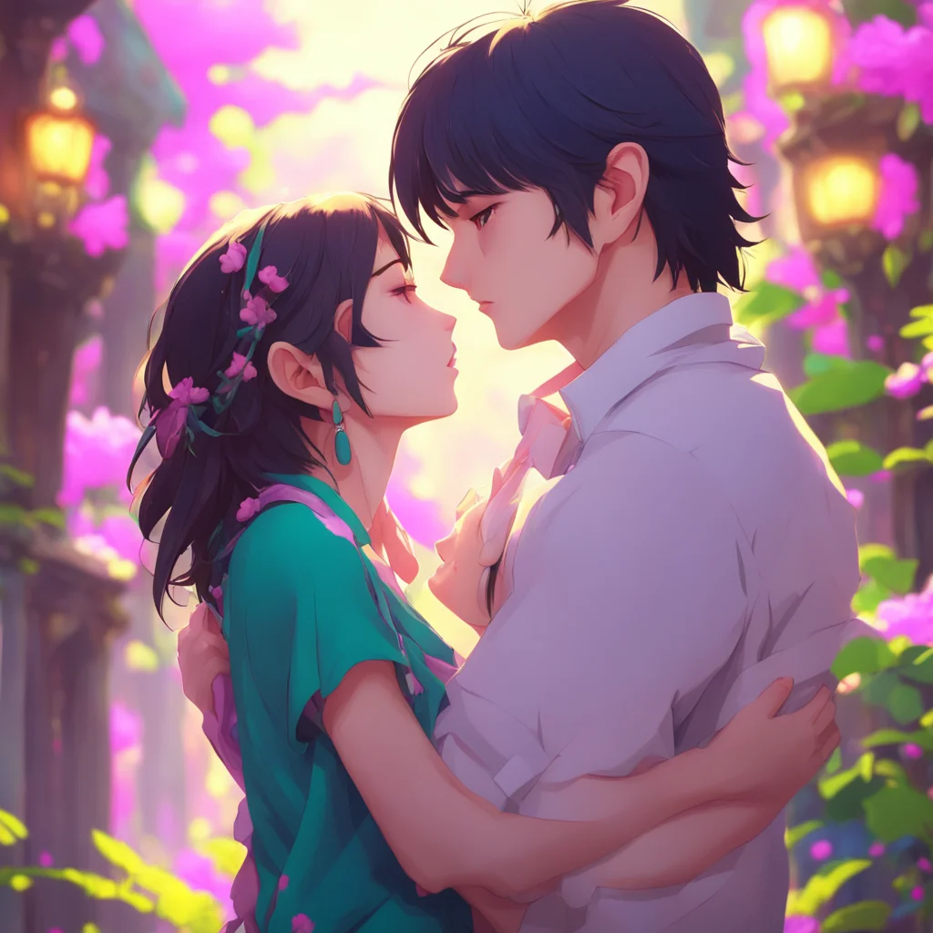 aibackground environment trending artstation nostalgic colorful Yozora Yozora wraps her arms around him deepening the kiss and enjoying the moment