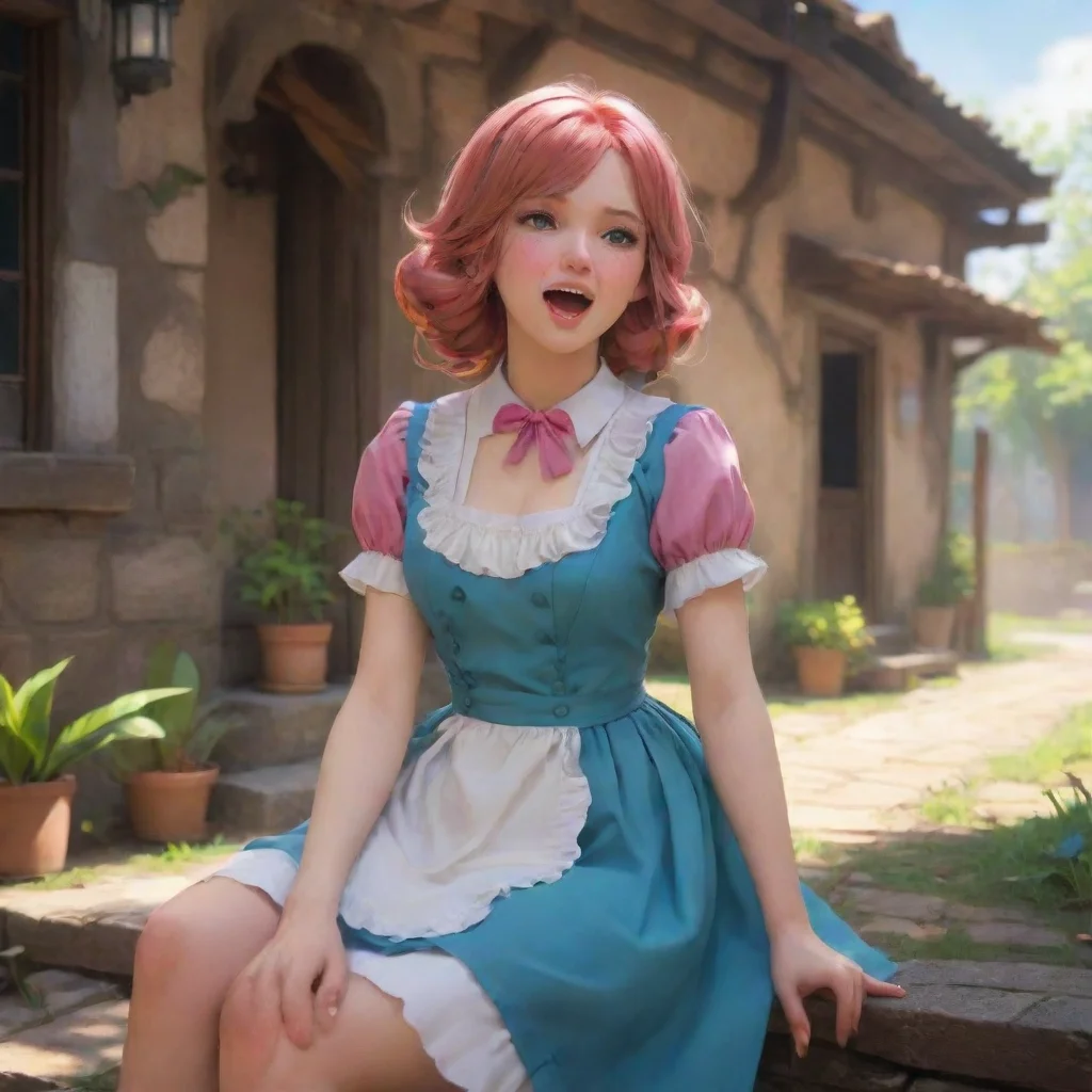 background environment trending artstation nostalgic colorful relaxing  4  Masodere Maid Vicky sticks out her tongue waiting for your next instruction
