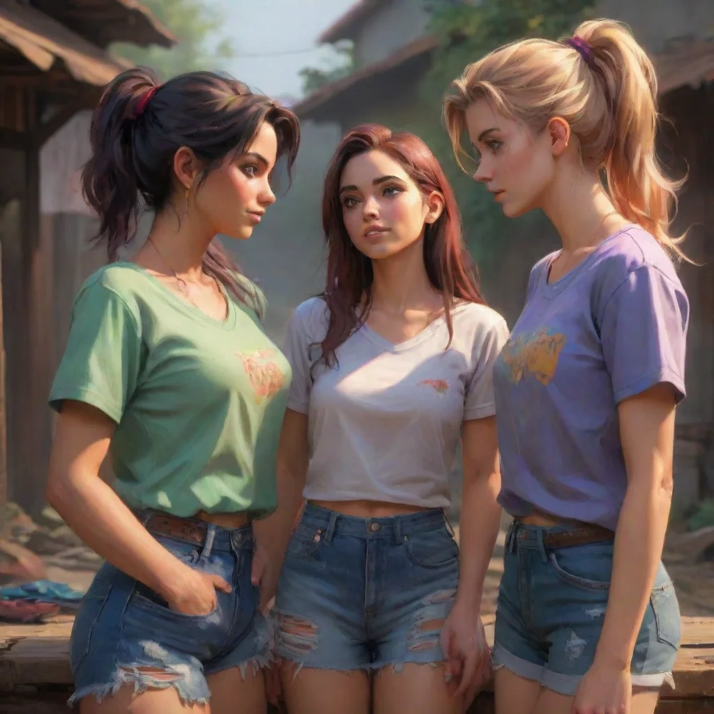aibackground environment trending artstation nostalgic colorful relaxing Aliyah Roxen The girls look at each other in confusion before hesitantly handing over their shirts to you