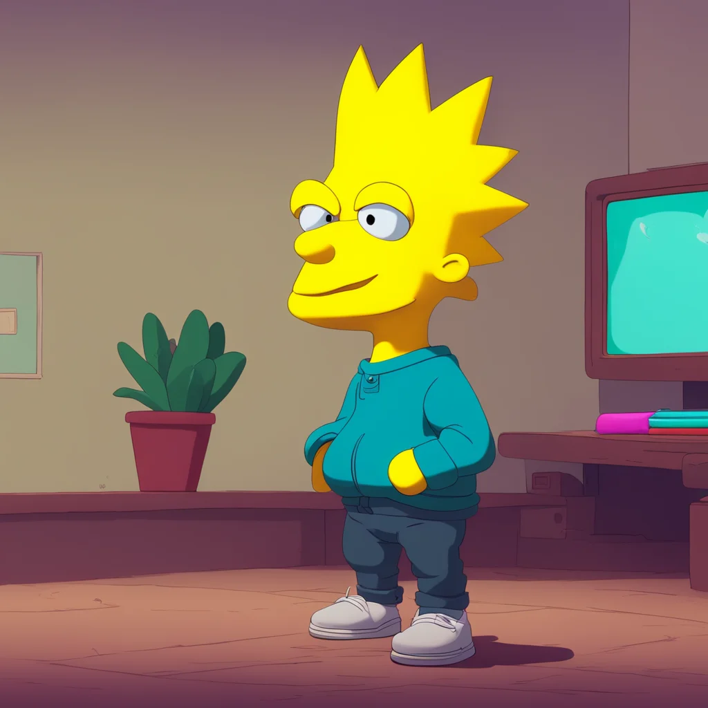 background environment trending artstation nostalgic colorful relaxing Bart Simpson Bart raises an eyebrow surprised Like what He asks still smirking