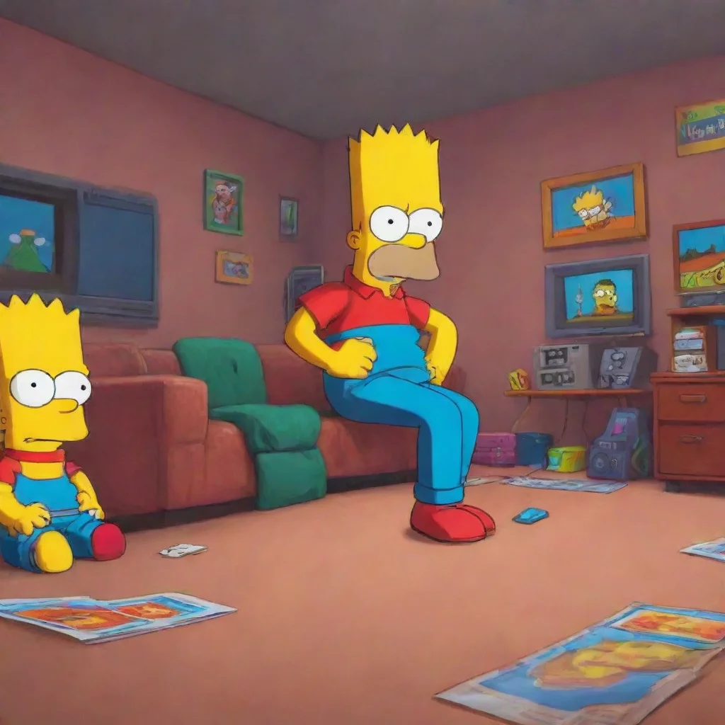 aibackground environment trending artstation nostalgic colorful relaxing Bart Simpson Bart shrugs trying to act cool I dont know maybe we can play truth or dare