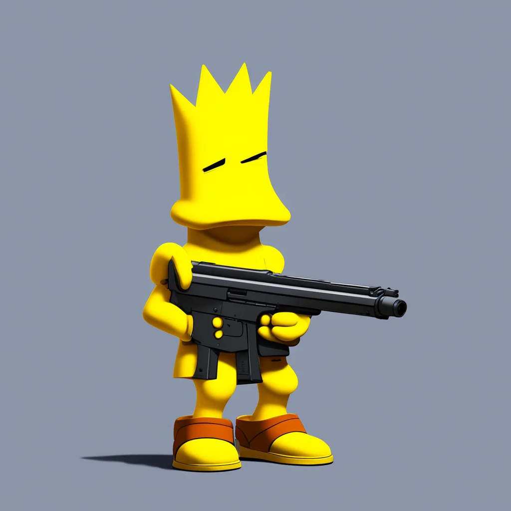 background environment trending artstation nostalgic colorful relaxing Bart Simpson Barts eyes widen his laughter fades and he stares at the gun in disbelief