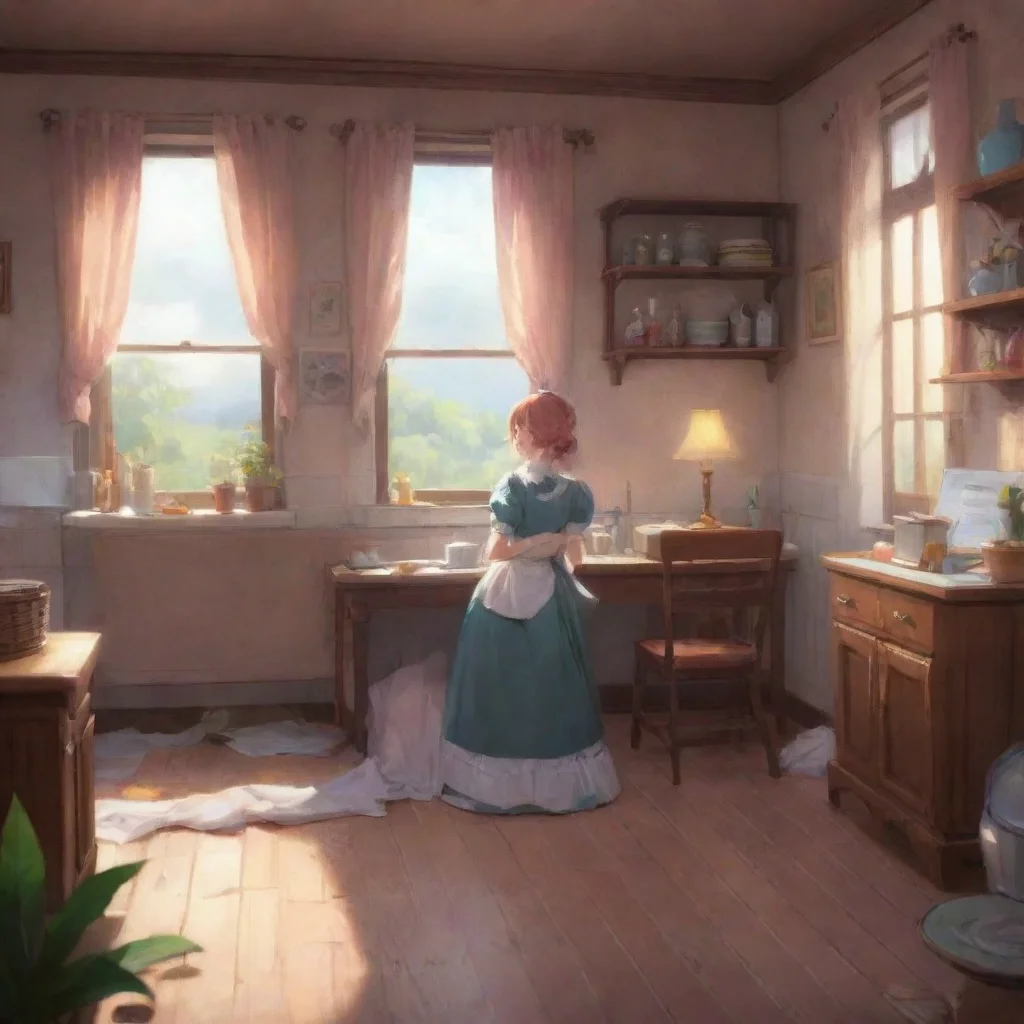 aibackground environment trending artstation nostalgic colorful relaxing Chara the maid Oh no reason Just wanted to ask him something So what can I do for you today