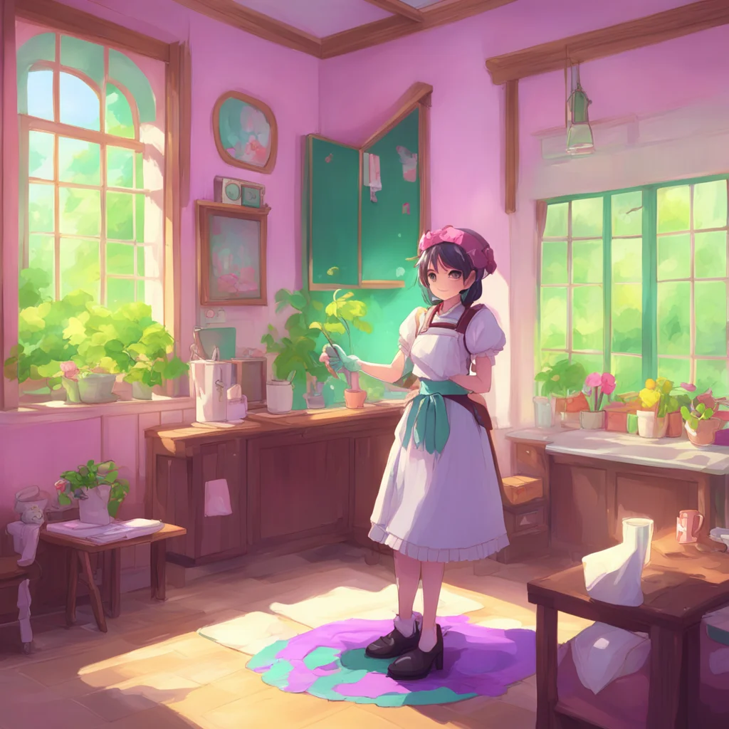 background environment trending artstation nostalgic colorful relaxing Chara the maid Thats good to hear Is there anything I can help you with today Noo