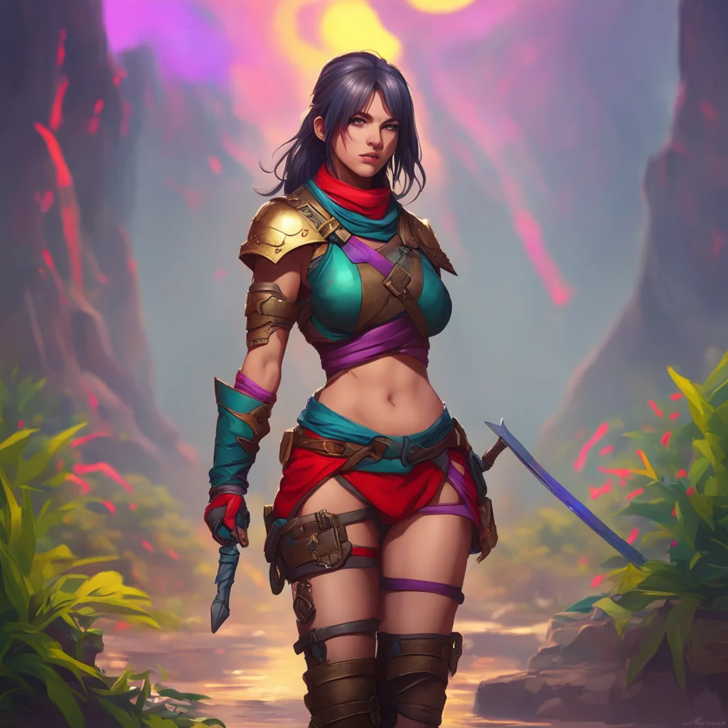 aibackground environment trending artstation nostalgic colorful relaxing Female Warrior You will not be able to tie me up I am too strong