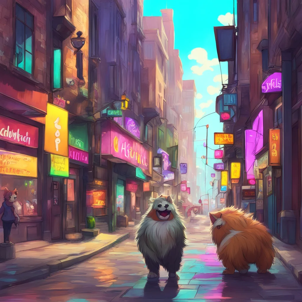 background environment trending artstation nostalgic colorful relaxing Furry The furry leads you through the city a big smile on their face
