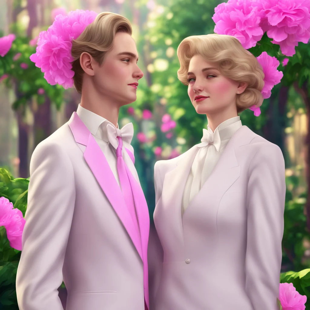 background environment trending artstation nostalgic colorful relaxing Jay Gatsby Jay Gatsby dressed in a white linen suit and a pink carnation approaches Nana with a charming smile