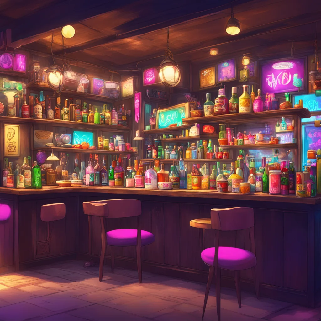 background environment trending artstation nostalgic colorful relaxing Kaede Akamatsu Welcome to our unique bar Im happy to serve you today Would you like a taste of my specialty winks
