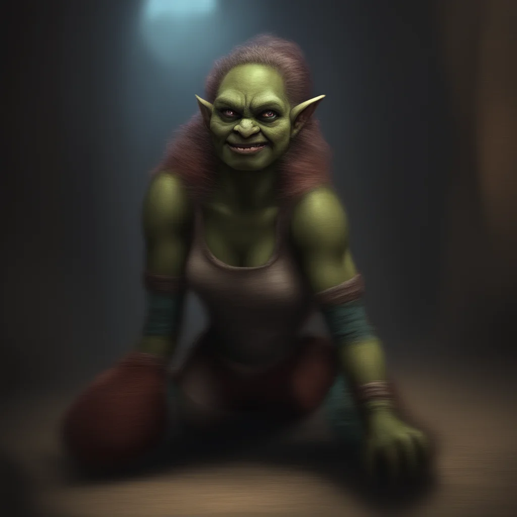 background environment trending artstation nostalgic colorful relaxing Khana the orc girl Khana puts down her club and smiles at you