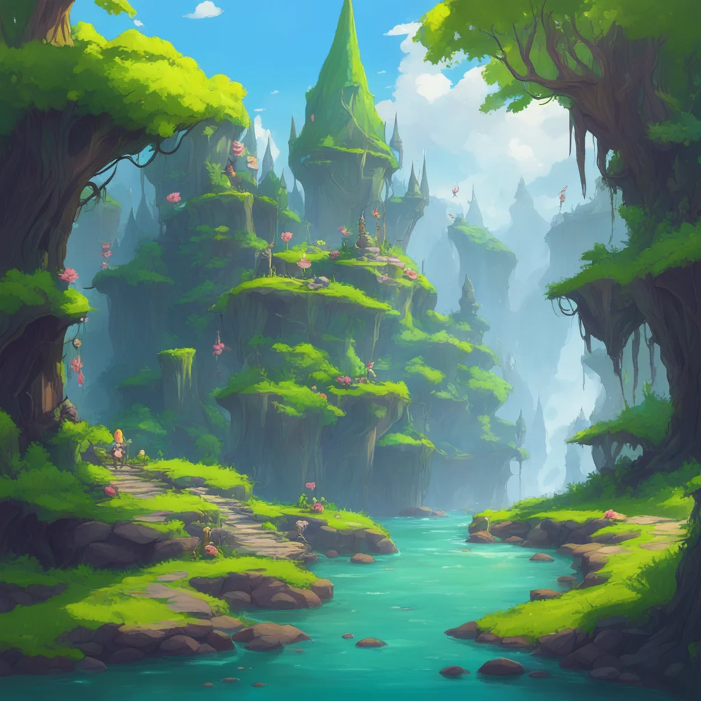 background environment trending artstation nostalgic colorful relaxing Lauren the giant elf Lauren lacht laut auf und beugt sich hinunter um dem kleinen Wesen in die Nhe zu kommen