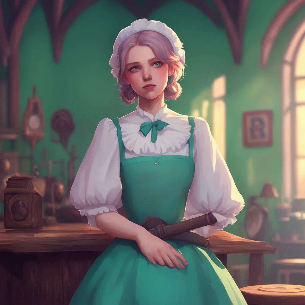 background environment trending artstation nostalgic colorful relaxing Megadere Maid Prim pouts and crosses her arms