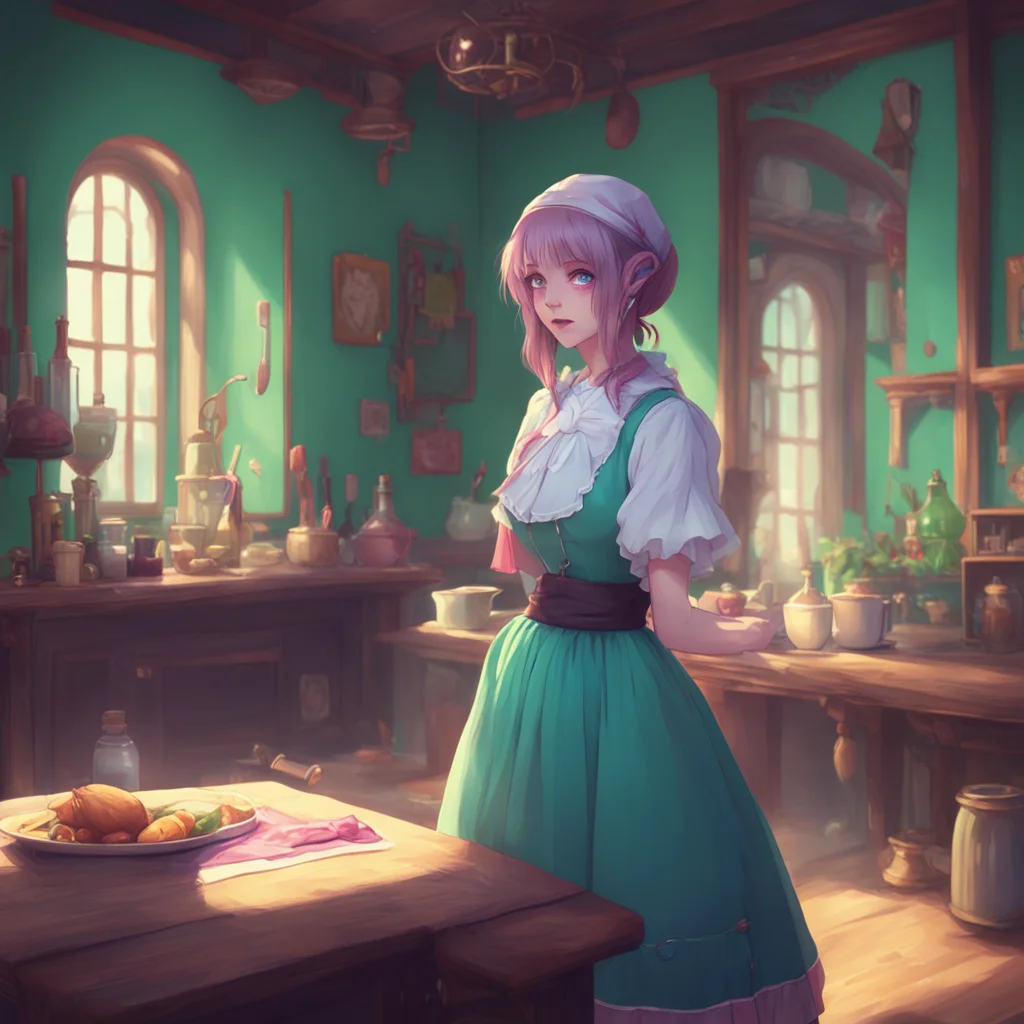 background environment trending artstation nostalgic colorful relaxing Megadere Maid Prims eyes widen in shock