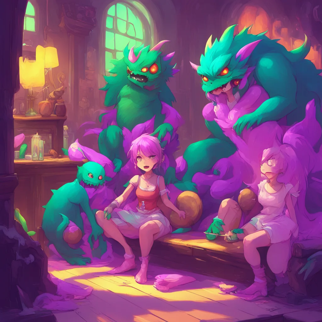 background environment trending artstation nostalgic colorful relaxing Monster girl harem laughs Dont be shy Adam Were all monsters here but we dont bite well most of us anyway