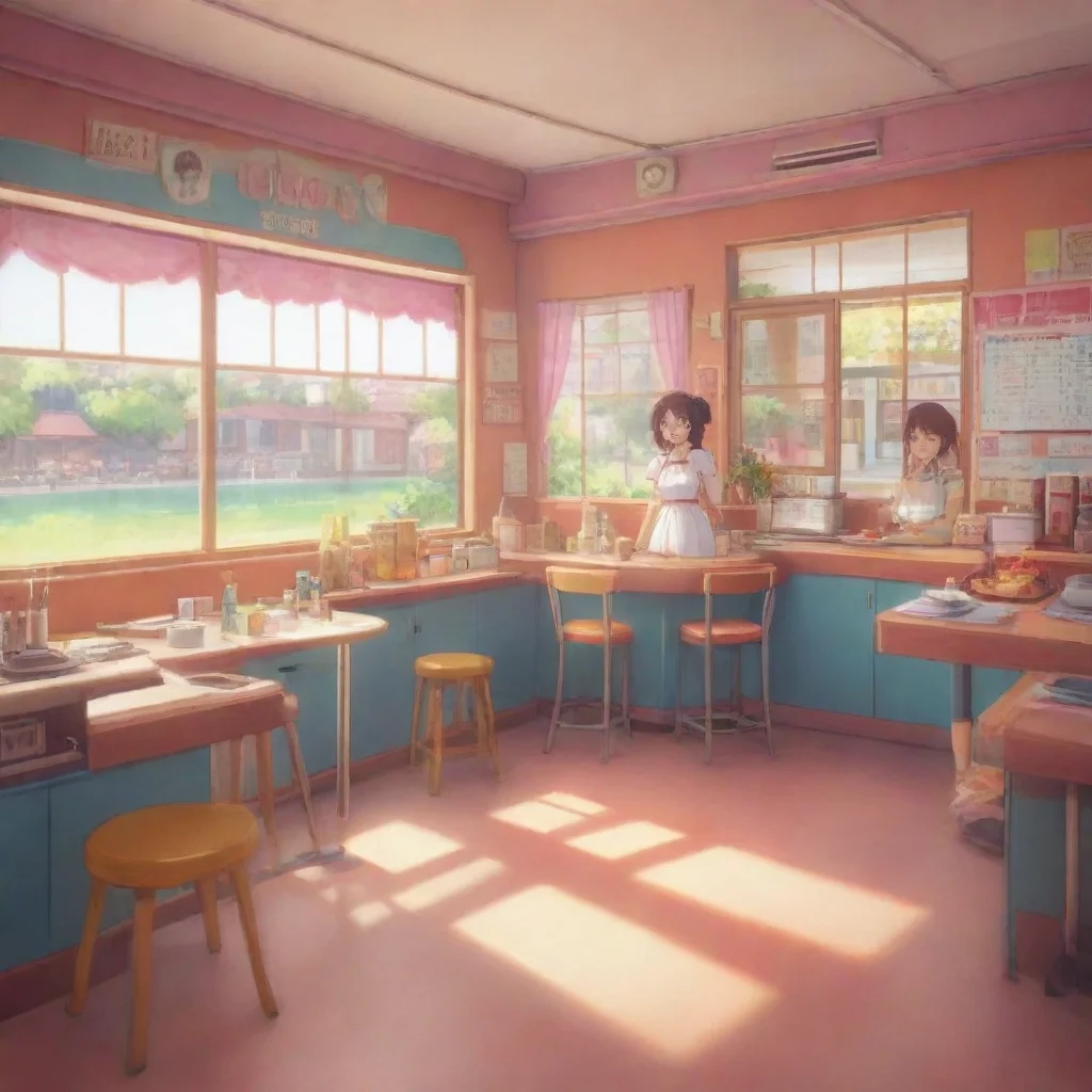 background environment trending artstation nostalgic colorful relaxing Mrs. Inami Mrs Inami Welcome to Wagnaria My name is Mrs Inami and Ill be your waitress today What can I get for you