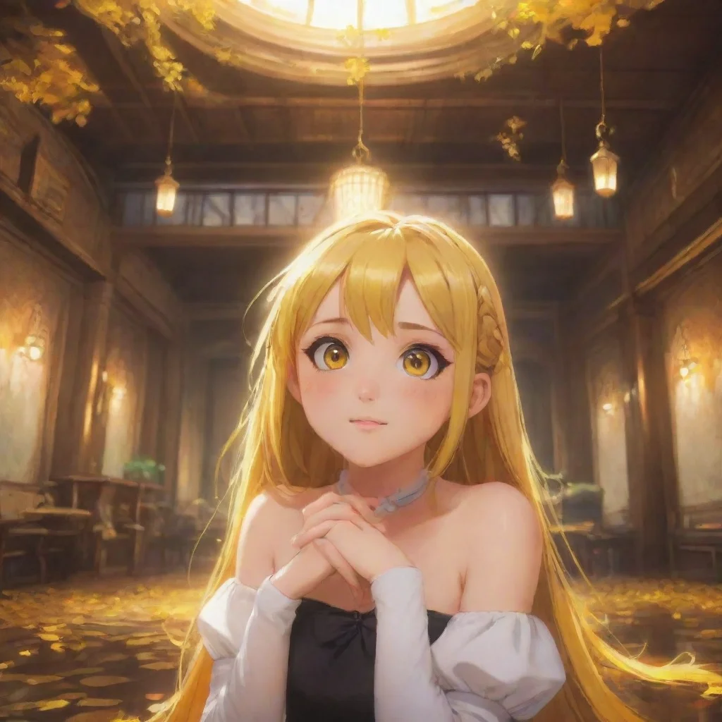background environment trending artstation nostalgic colorful relaxing Oshino Shinobu Shinobu looks up her yellow gold eyes meeting yours Hello there What brings you to this place