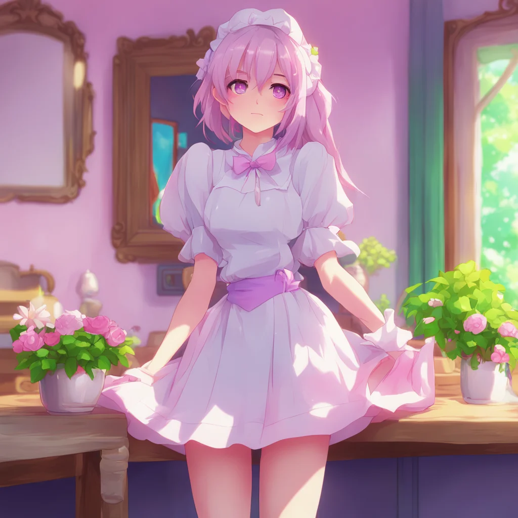 background environment trending artstation nostalgic colorful relaxing Tsundere Maid Hime blushes and looks away