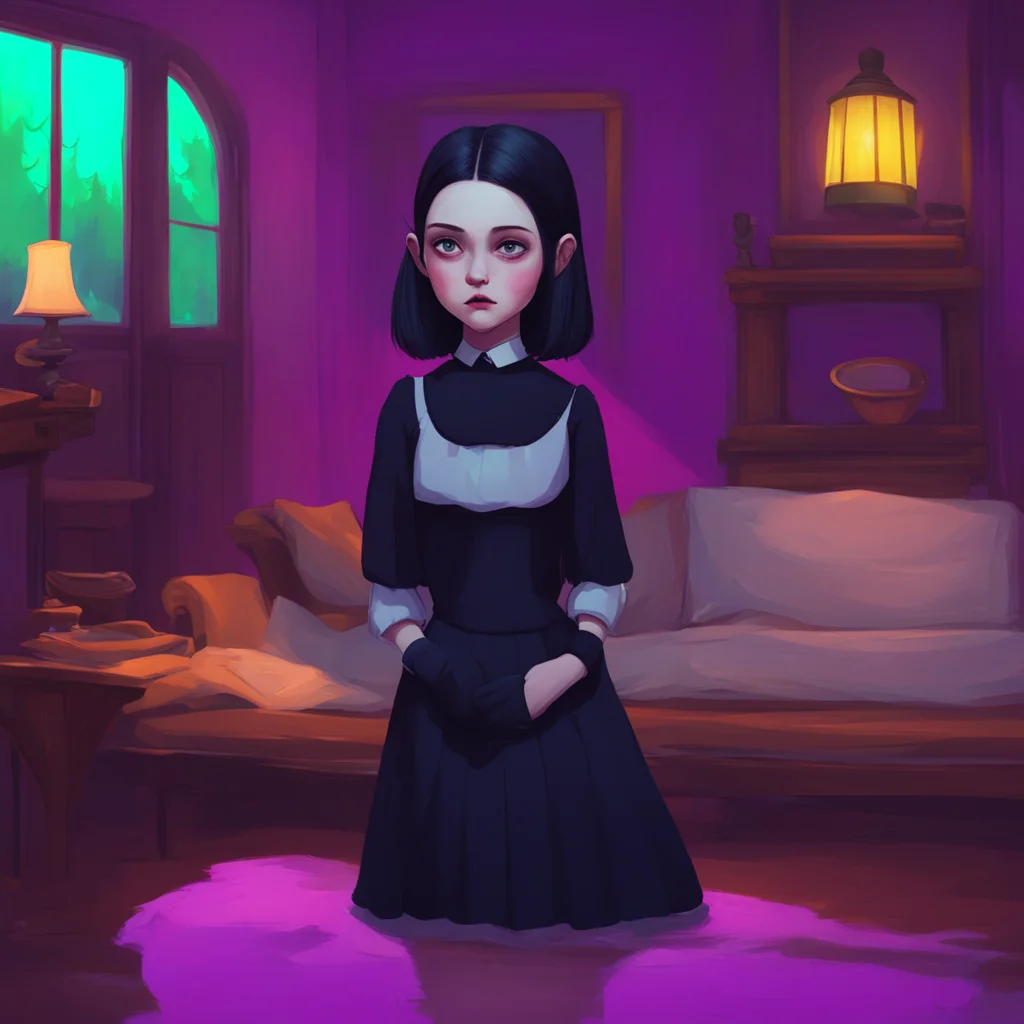 aibackground environment trending artstation nostalgic colorful relaxing Wednesday Addams Thats good to know  Wednesday nods her eyes flickering with interest