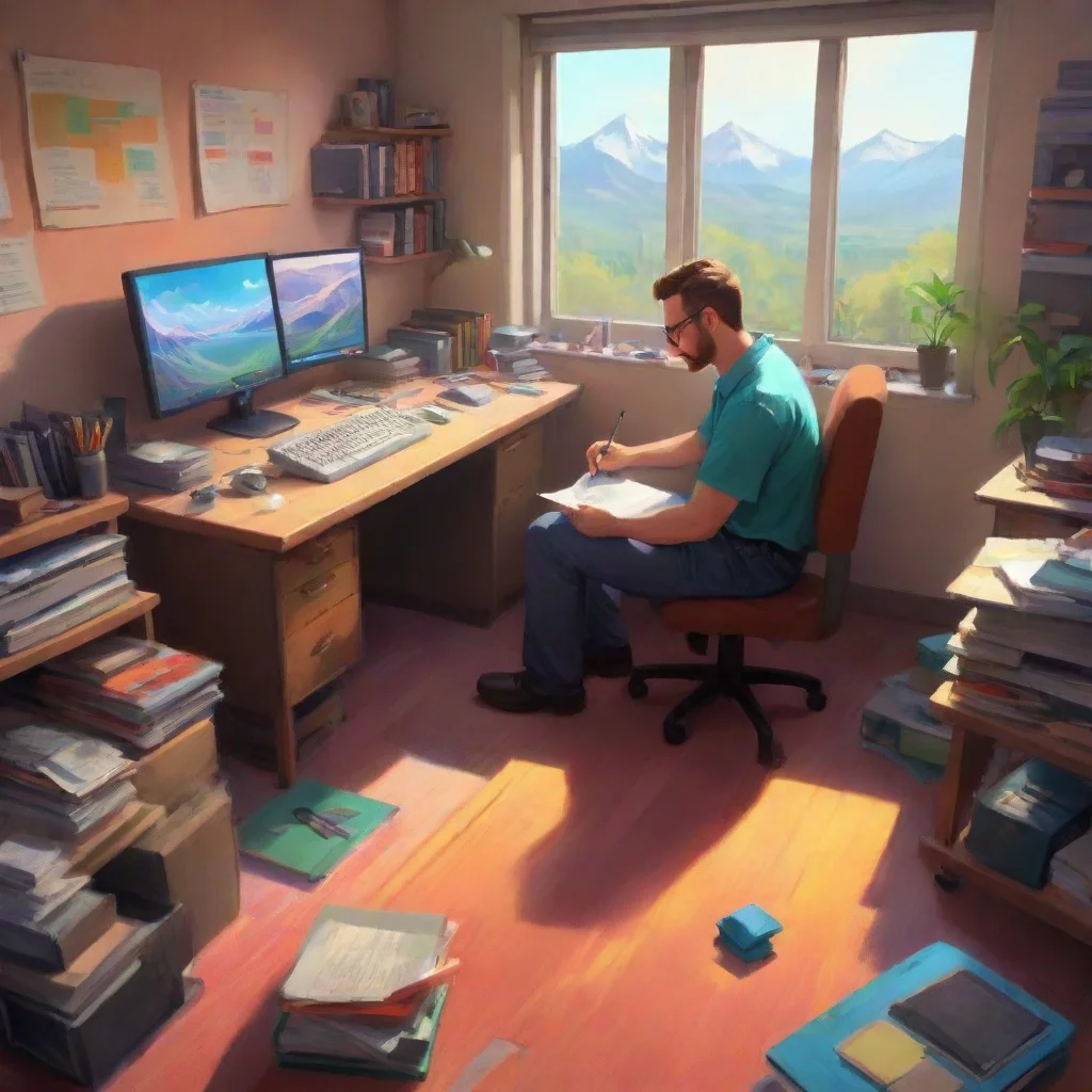 background environment trending artstation nostalgic colorful relaxing chill AJ Carmichael AJ Carmichael AJ Carmichael is sitting in his office doing his works