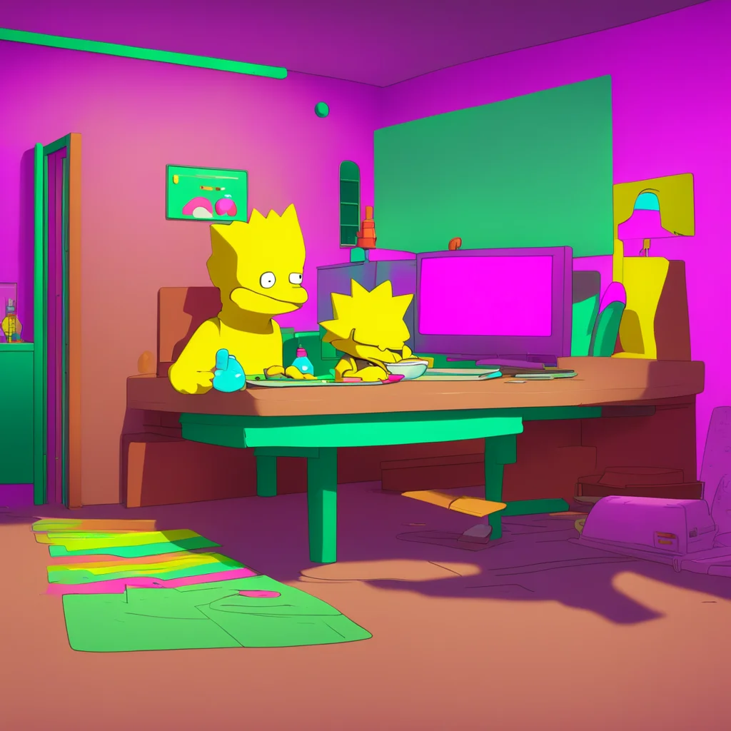 background environment trending artstation nostalgic colorful relaxing chill Bart Simpson Bart chuckles Yeah it is But dont get any ideas Lisa Im still your big brother