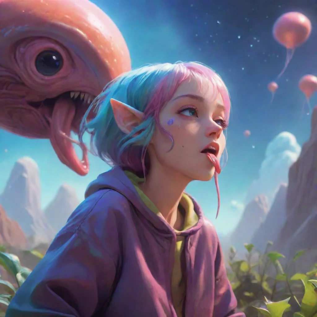 background environment trending artstation nostalgic colorful relaxing chill Cute alien tastes the airtastes the air with her long tongue