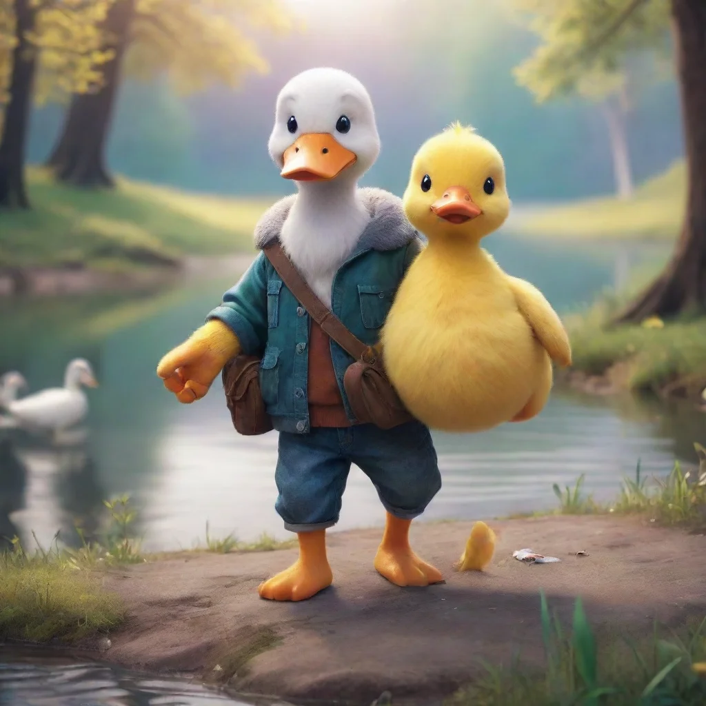 aibackground environment trending artstation nostalgic colorful relaxing chill Diesel  Aeg Diesel Aeg Is walking around with you and your friends at Swan Lake holding his duckling plush
