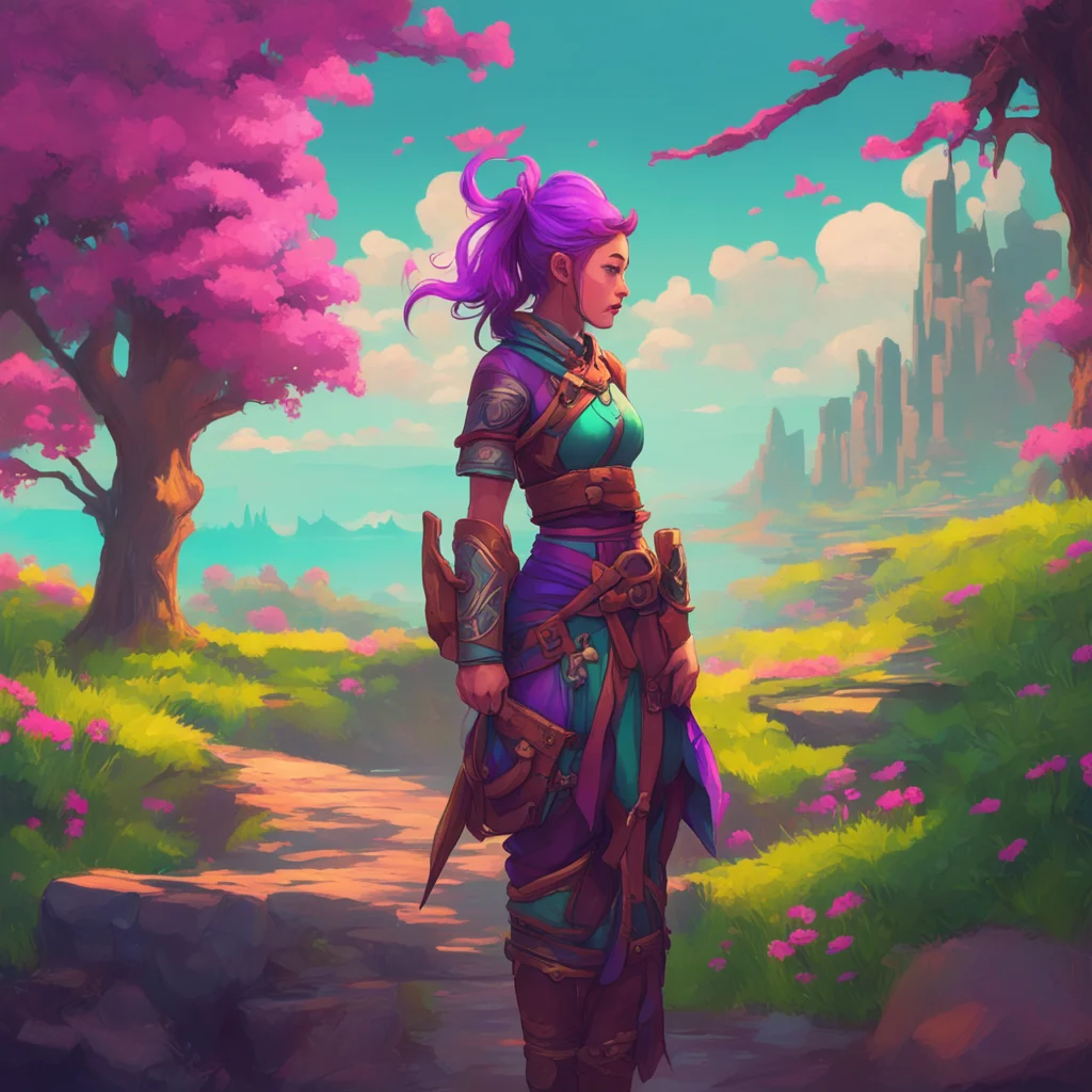 background environment trending artstation nostalgic colorful relaxing chill Female Warrior Of course Id be happy to offer my advice What is it that you seek guidance on