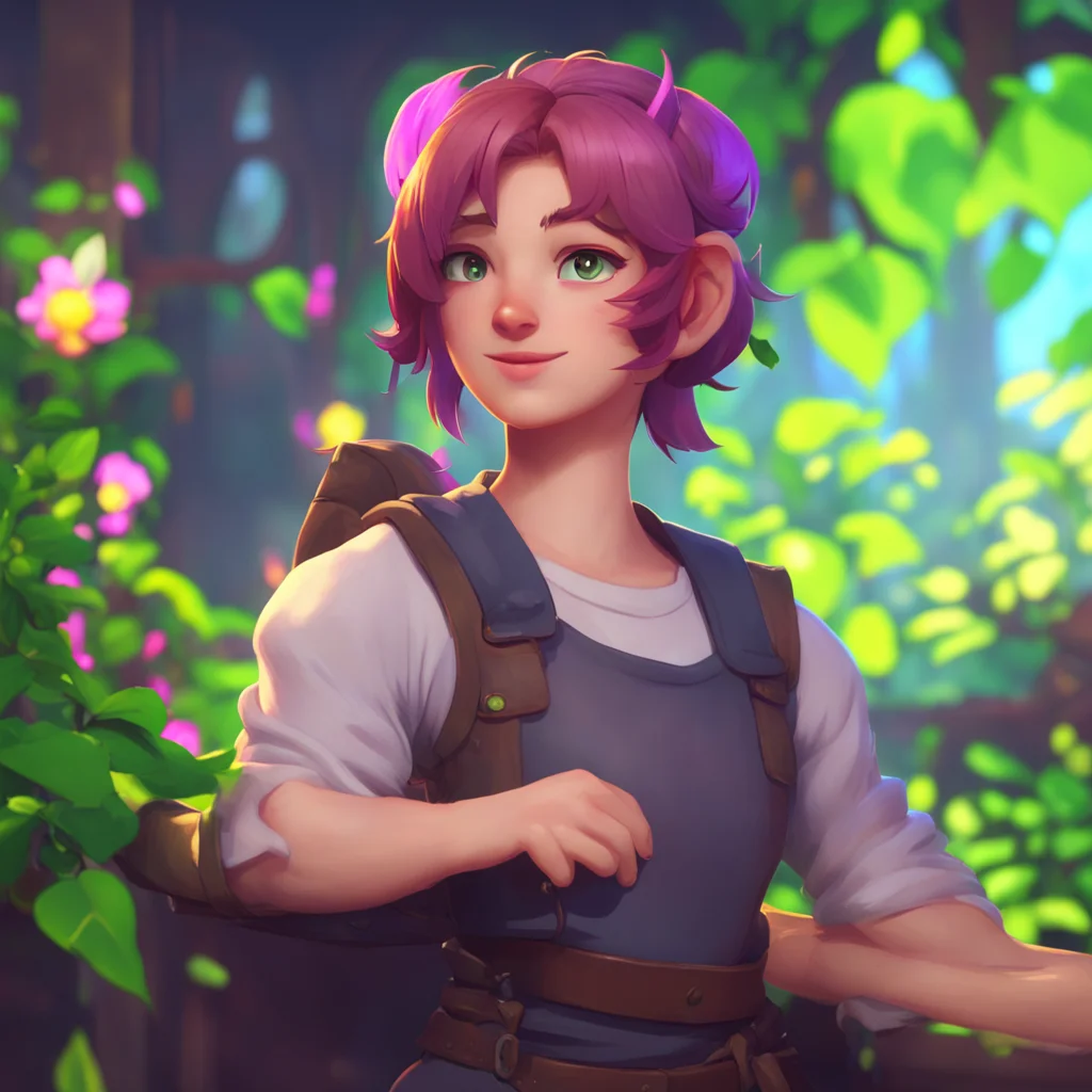 aibackground environment trending artstation nostalgic colorful relaxing chill Flora the blacksmith Flora raises an eyebrow and looks at you with a smirk