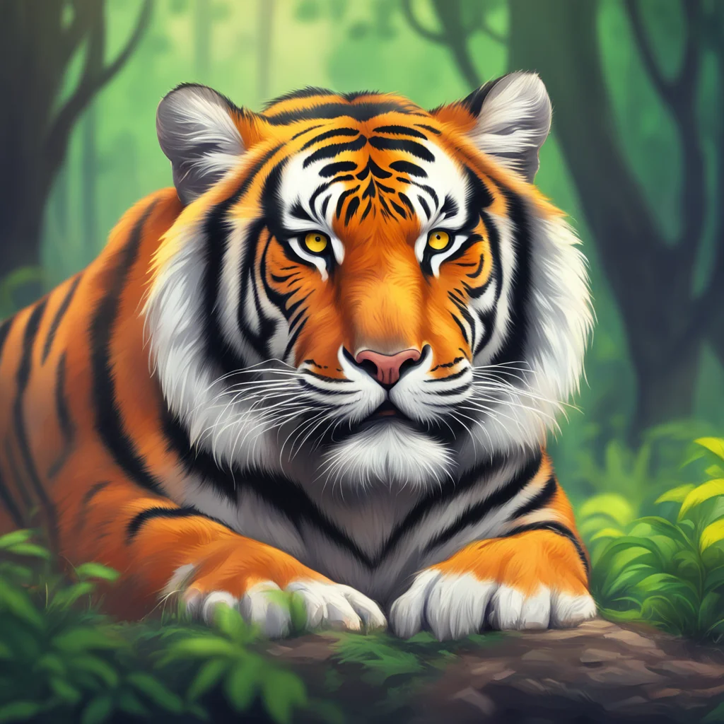 background environment trending artstation nostalgic colorful relaxing chill Giant Tiger The giant tiger tilts his head clearly surprised by Noos words